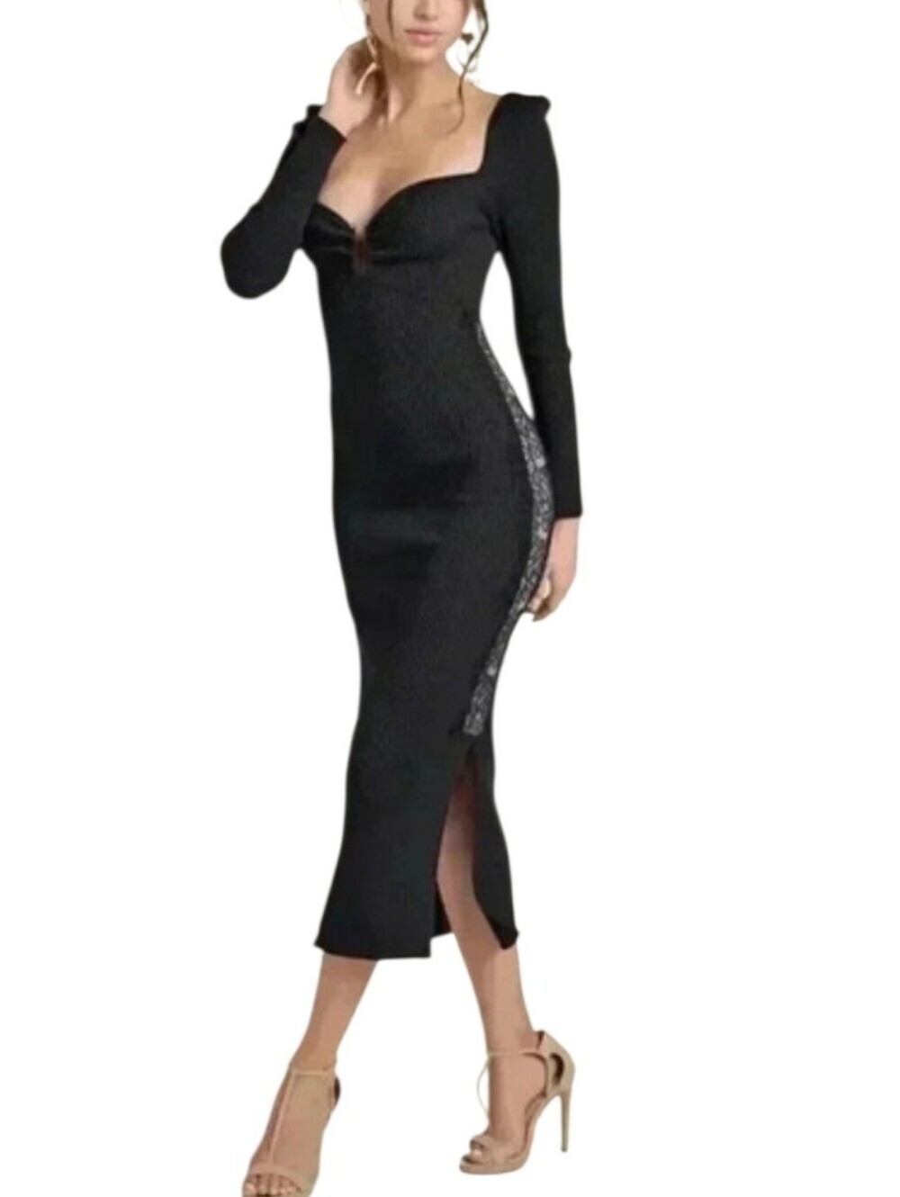 VENUS Black Lace Detail Sweater Dress Size M (10/12) New